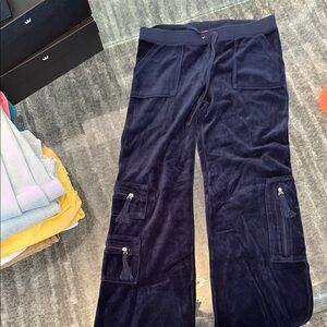 Navy Velour Cargo Pants